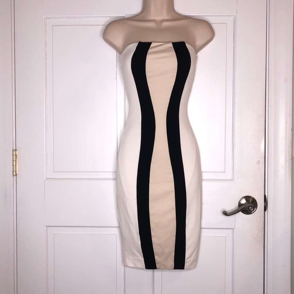 Bebe strapless vertical stripe midi dress xxs